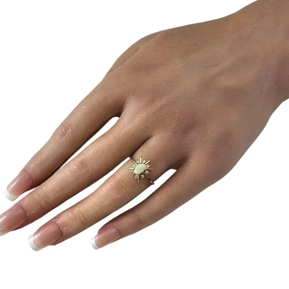 14K Yellow Gold Opal and Diamond Ring Size 6-6.25 #23953 - Picture 6 of 6